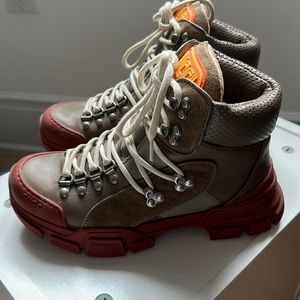 Gucci Flashtrek Hiking Boots Leather and Canvas Brown